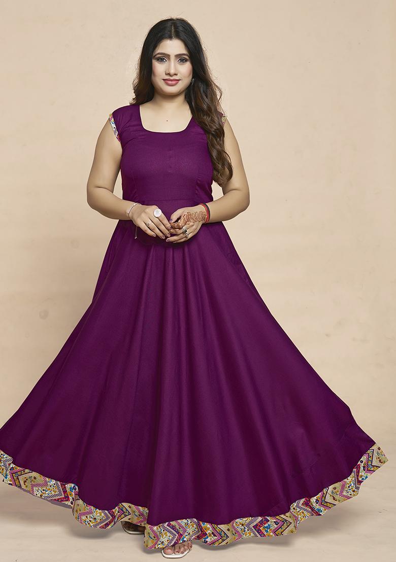 Wine Printed Rayon Anarkali Set