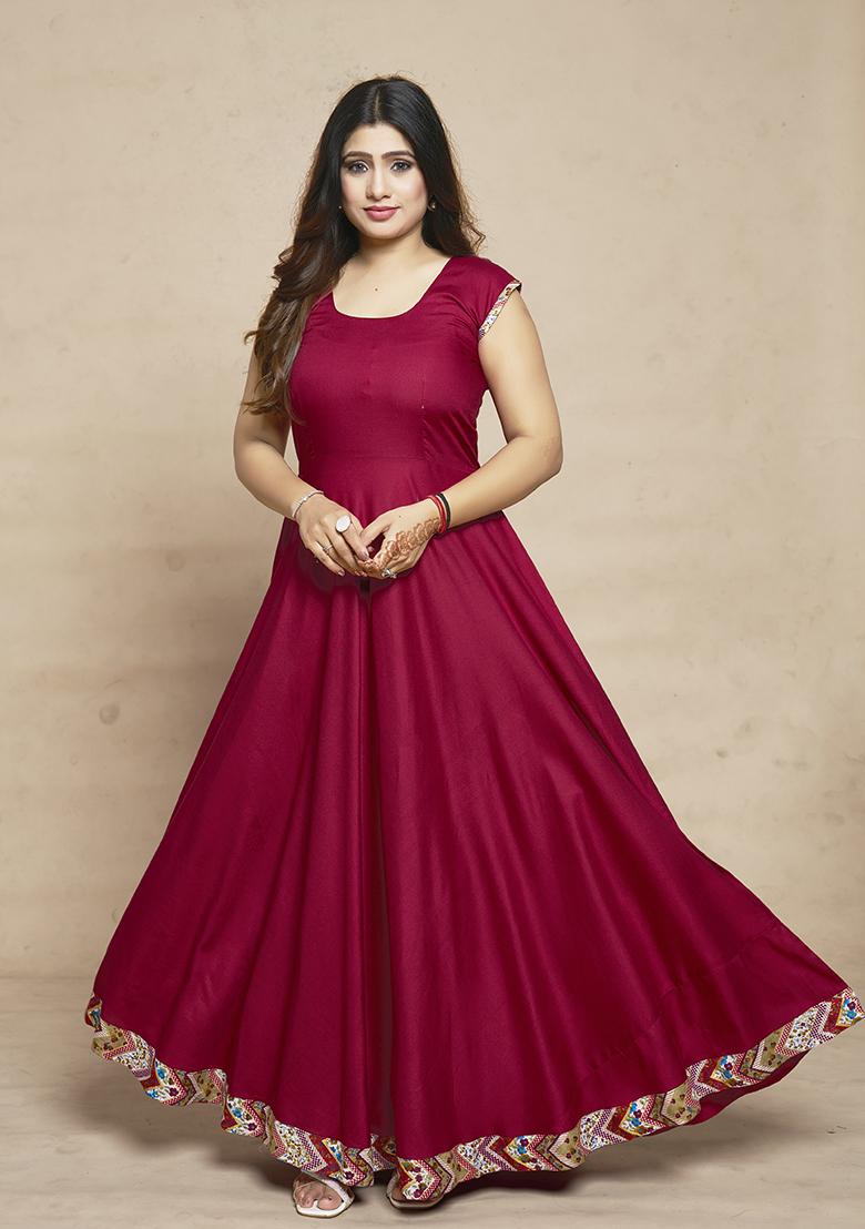 Red Printed Rayon Anarkali Set