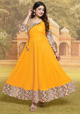 Yellow Printed Rayon Kurta