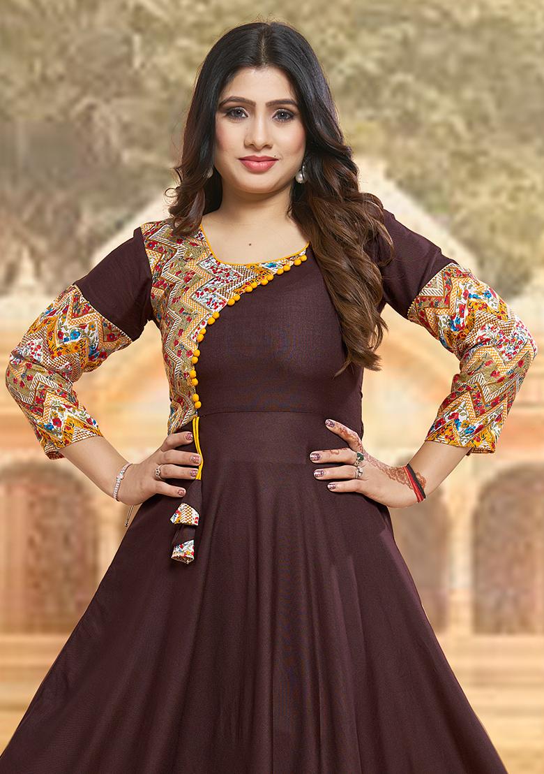 Brown Printed Rayon Kurta