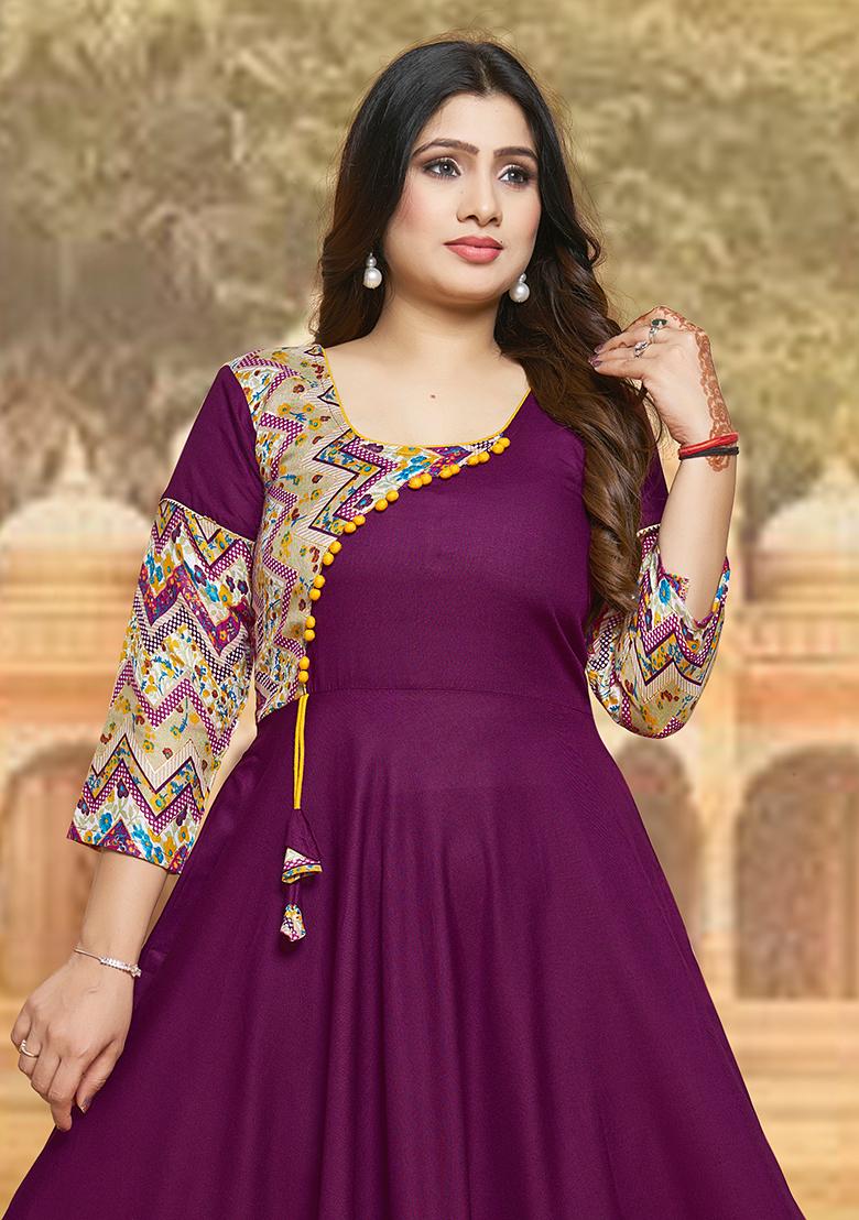 Wine Printed Rayon Kurta