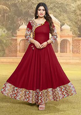 Purple Printed Rayon Kurta