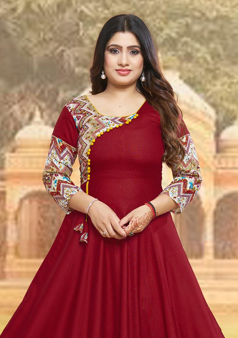 Purple Printed Rayon Kurta