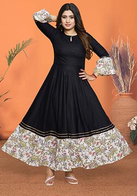 Black Printed Rayon Kurta