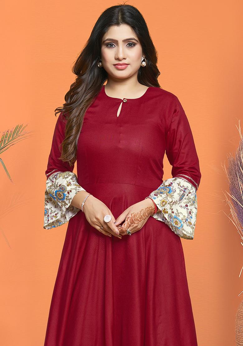 Red Printed Rayon Kurta