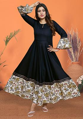 Black Printed Rayon Kurta
