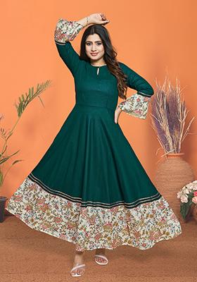 Green Printed Rayon Kurta