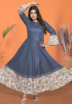 Grey Printed Rayon Kurta