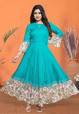 Aqua Blue Printed Rayon Kurta