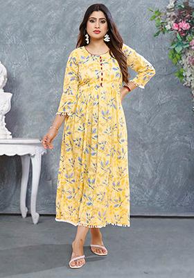 Yellow Printed Rayon Kurta