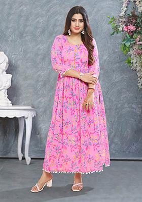 Pink Printed Rayon Kurta