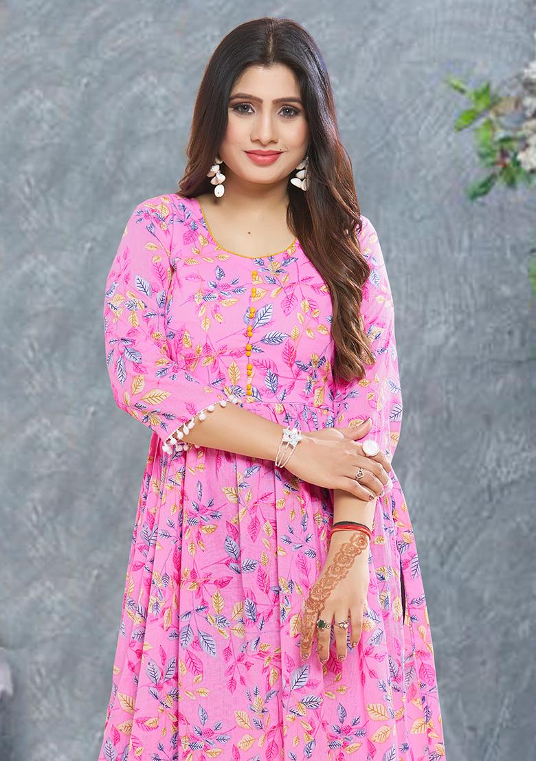 Pink Printed Rayon Kurta