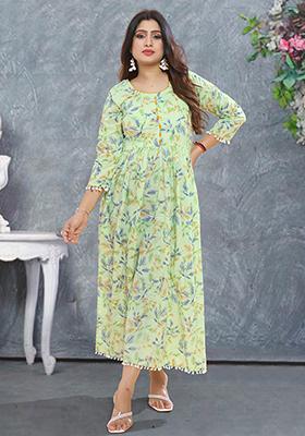 Yellow Printed Rayon Kurta