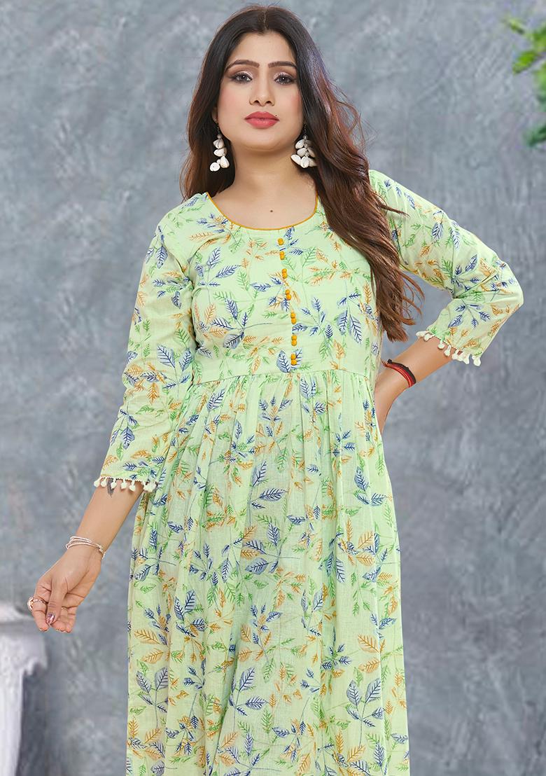 Yellow Printed Rayon Kurta