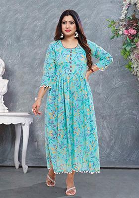 Sky Blue Printed Rayon Kurta