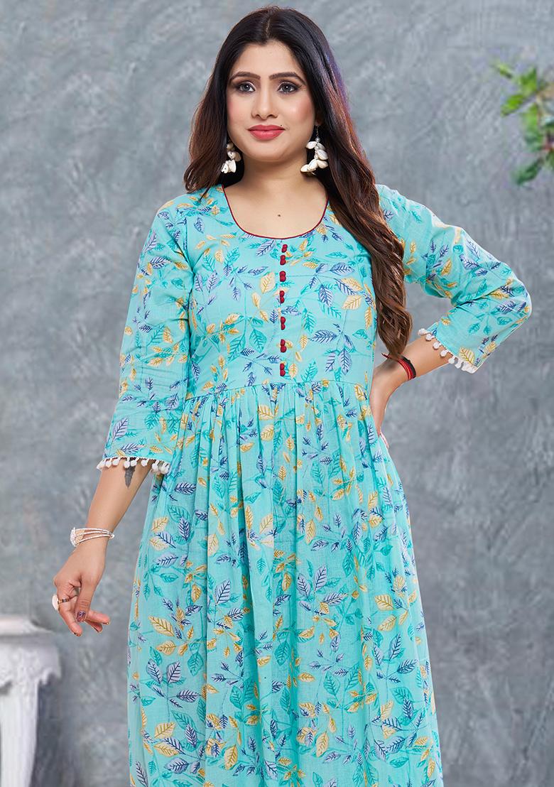 Sky Blue Printed Rayon Kurta