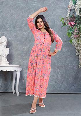 Orange Printed Rayon Kurta