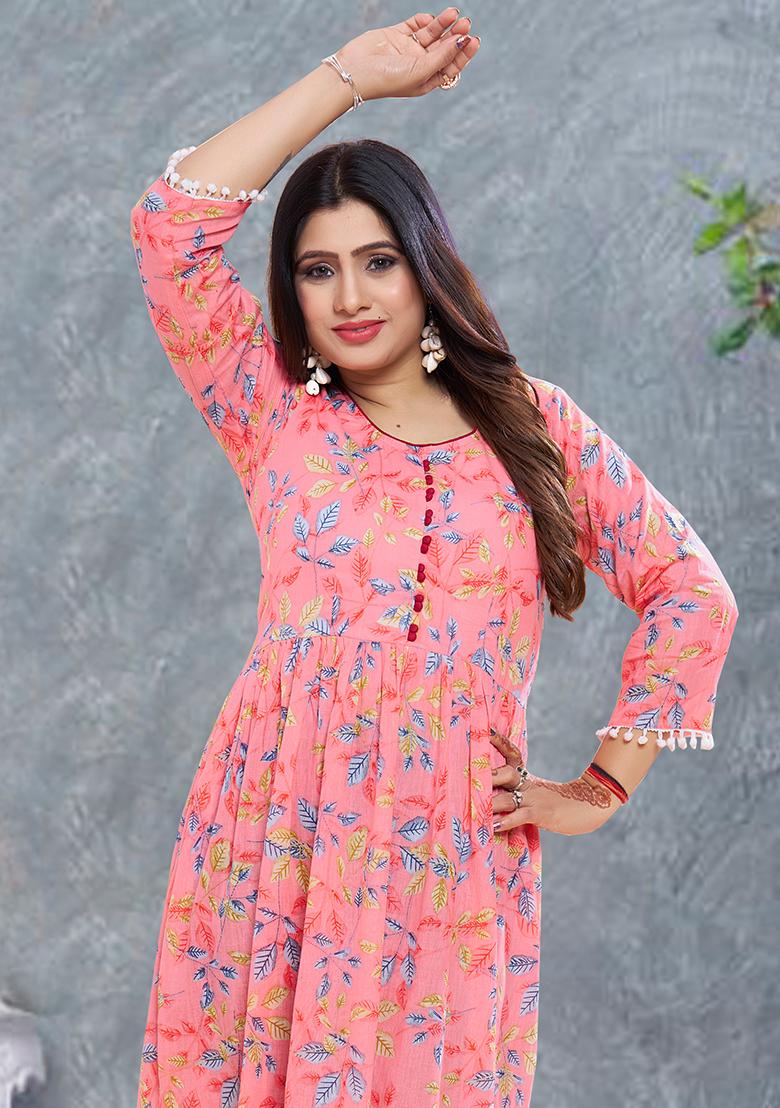 Orange Printed Rayon Kurta