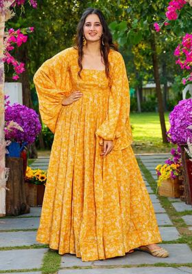 Yellow Printed Georgette Gown