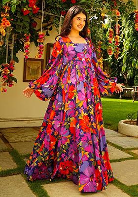 Multicolor Printed Georgette Gown