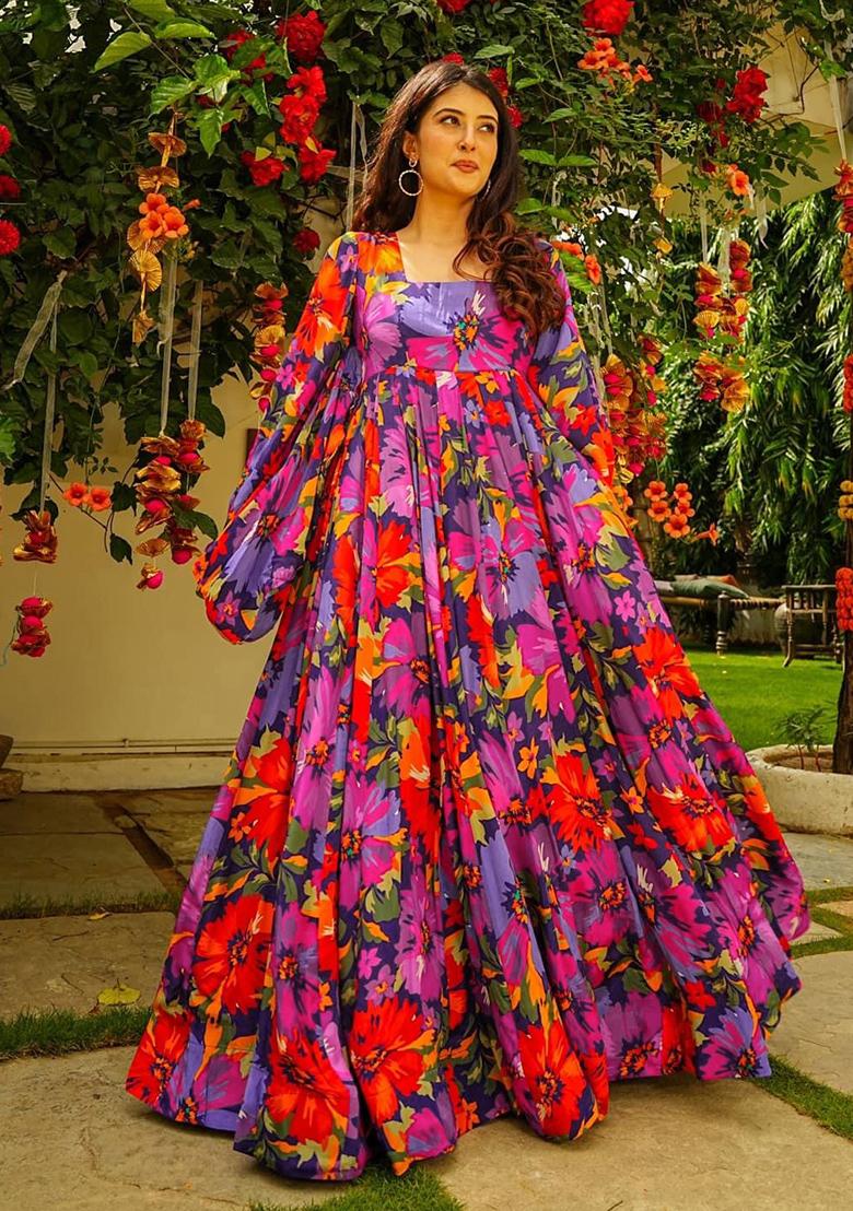 Multicolor Printed Georgette Gown