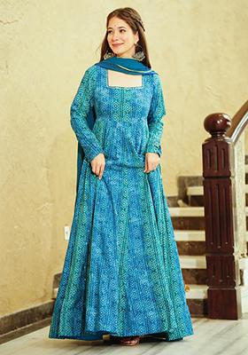 Blue Printed Georgette Gown