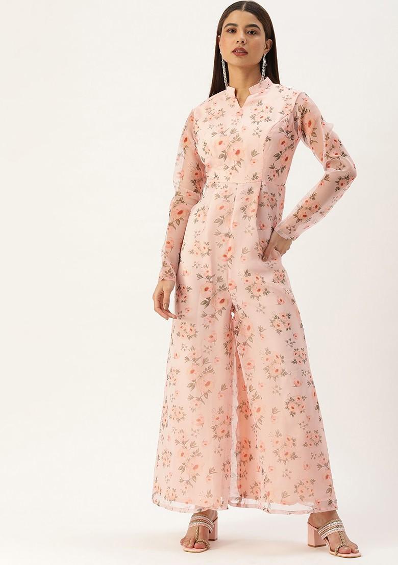 Pink Printed Poly Blend Jumpsuit