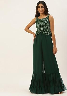 Green Printed Poly Blend Jumpsuit