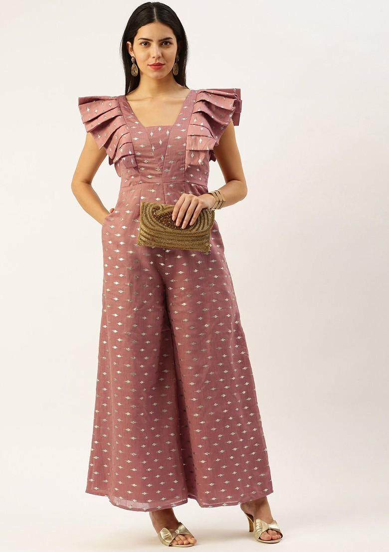 Pink Foil Print Poly Blend Jumpsuit