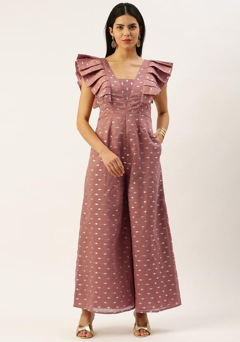 Pink Foil Print Poly Blend Jumpsuit