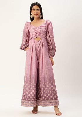 Pink Printed Poly Blend Jumpsuit