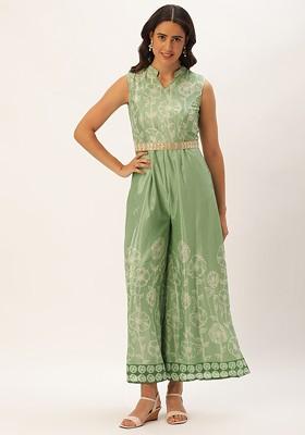 Green Embellished Poly Blend Jumpsuit