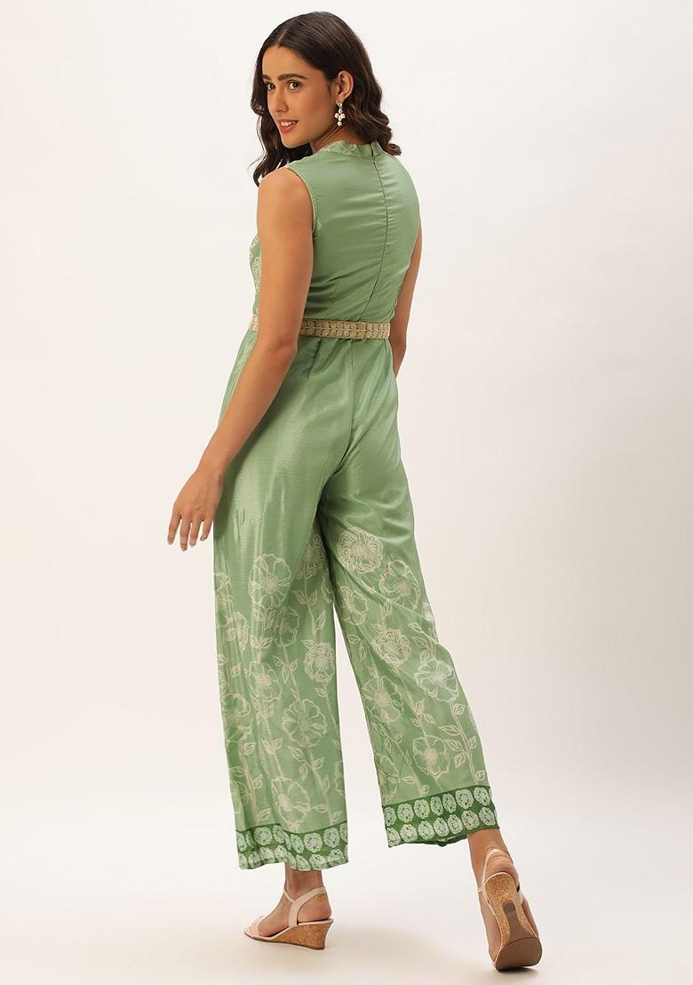Green Embellished Poly Blend Jumpsuit