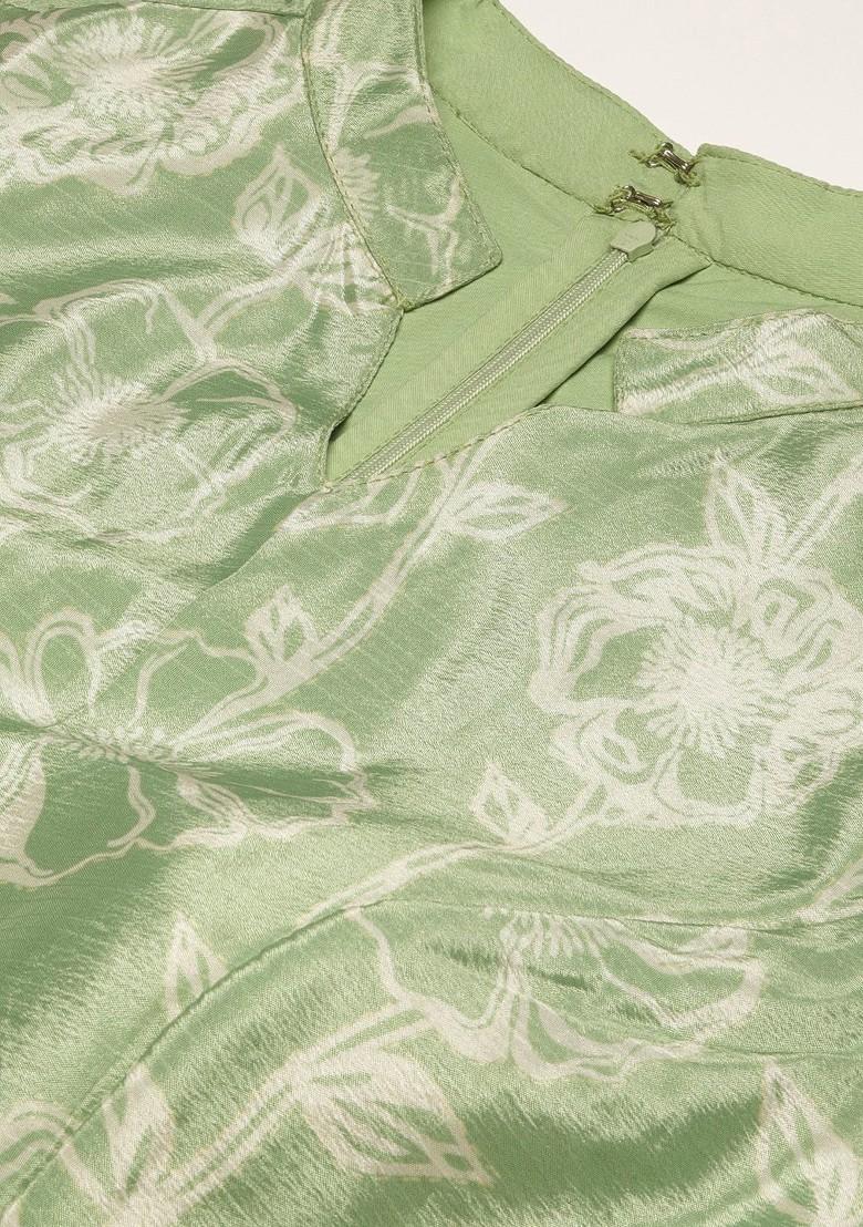 Green Embellished Poly Blend Jumpsuit