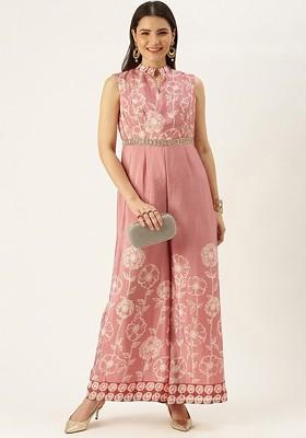 Pink Printed Poly Blend Jumpsuit