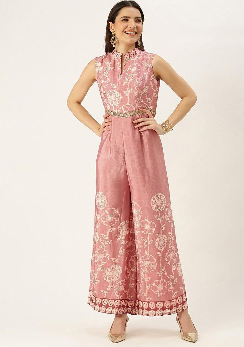 Pink Printed Poly Blend Jumpsuit