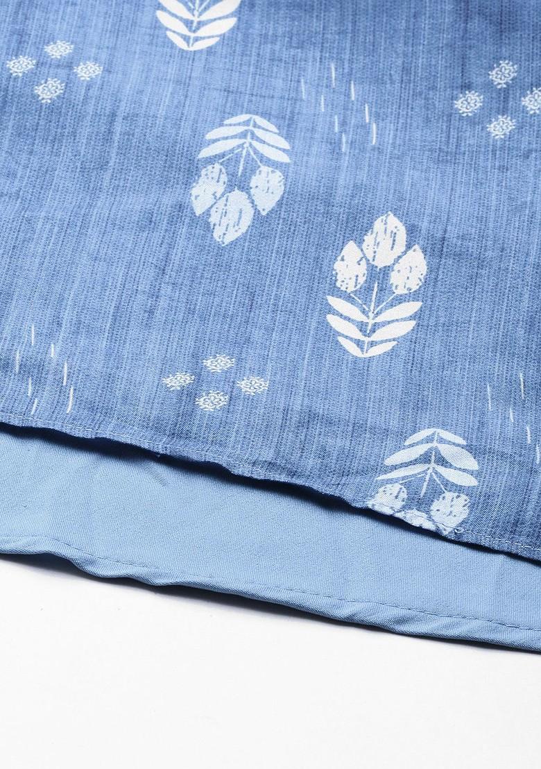 Blue Printed Poly Blend Jumpsuit