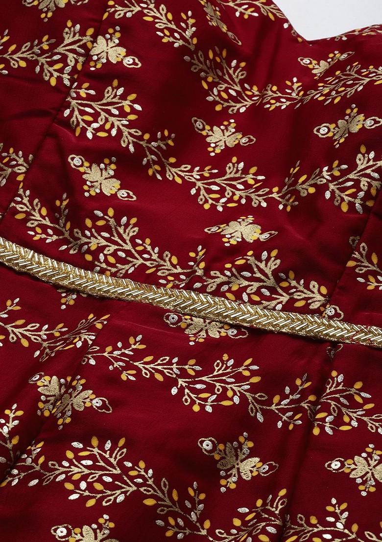 Maroon Printed Poly Blend Jumpsuit