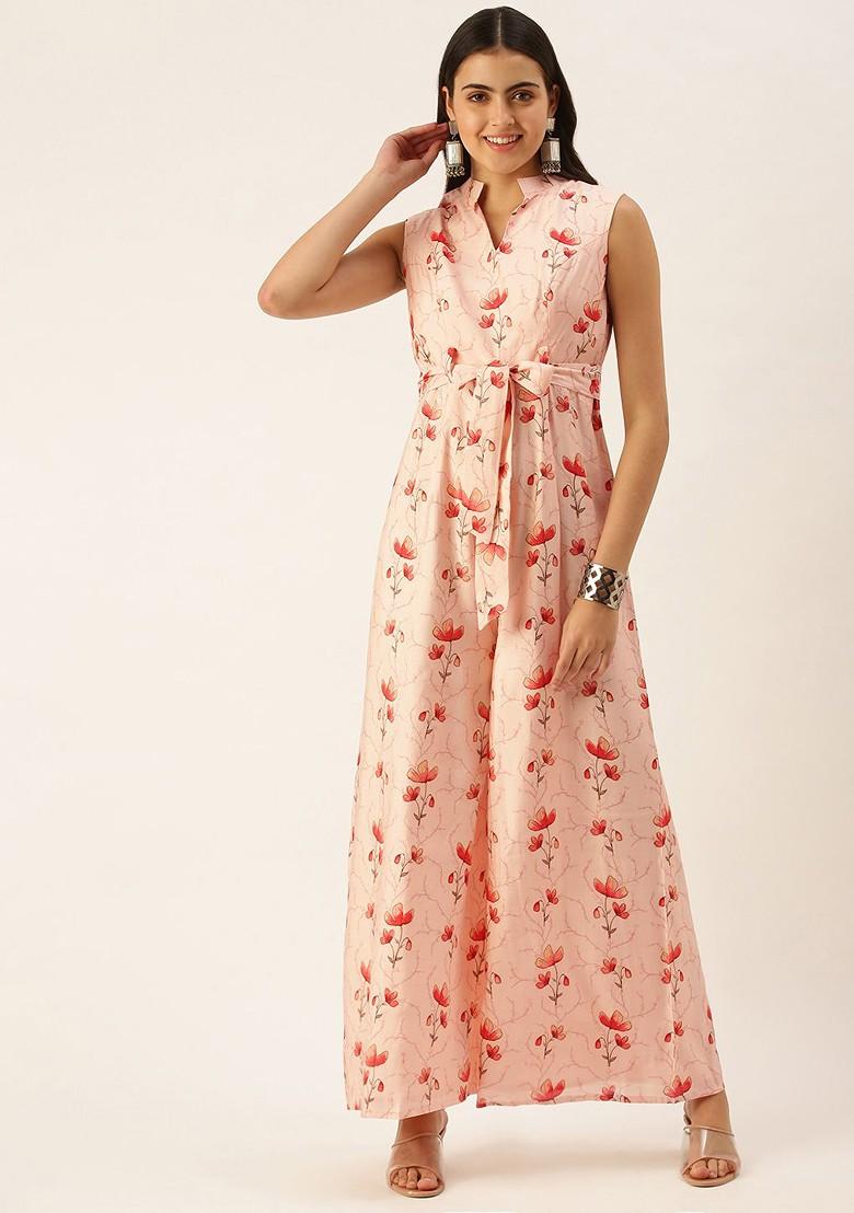 Off White Printed Poly Blend Jumpsuit