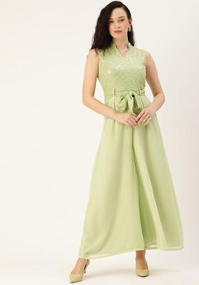 Green Embellished Poly Blend Jumpsuit