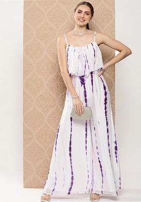 White Tie And Dye Print Poly Blend Jumpsuit