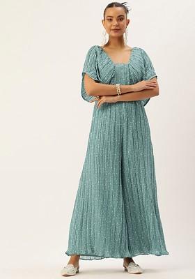 Blue Printed Poly Blend Jumpsuit