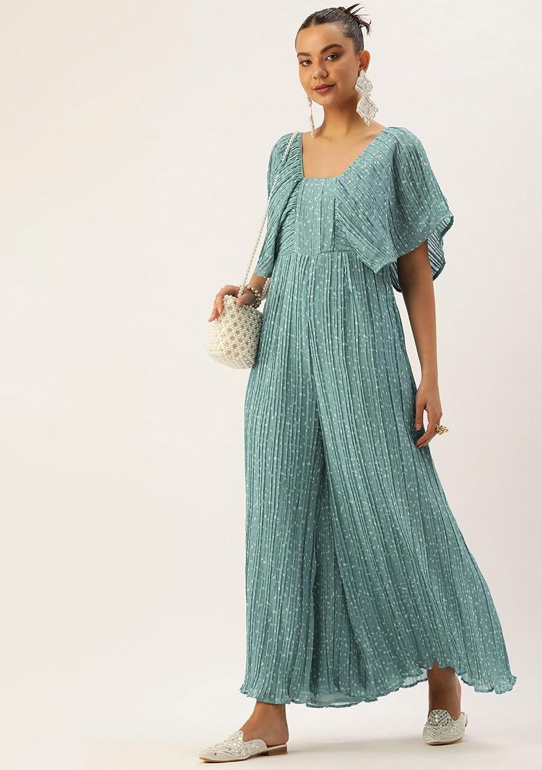 Blue Printed Poly Blend Jumpsuit