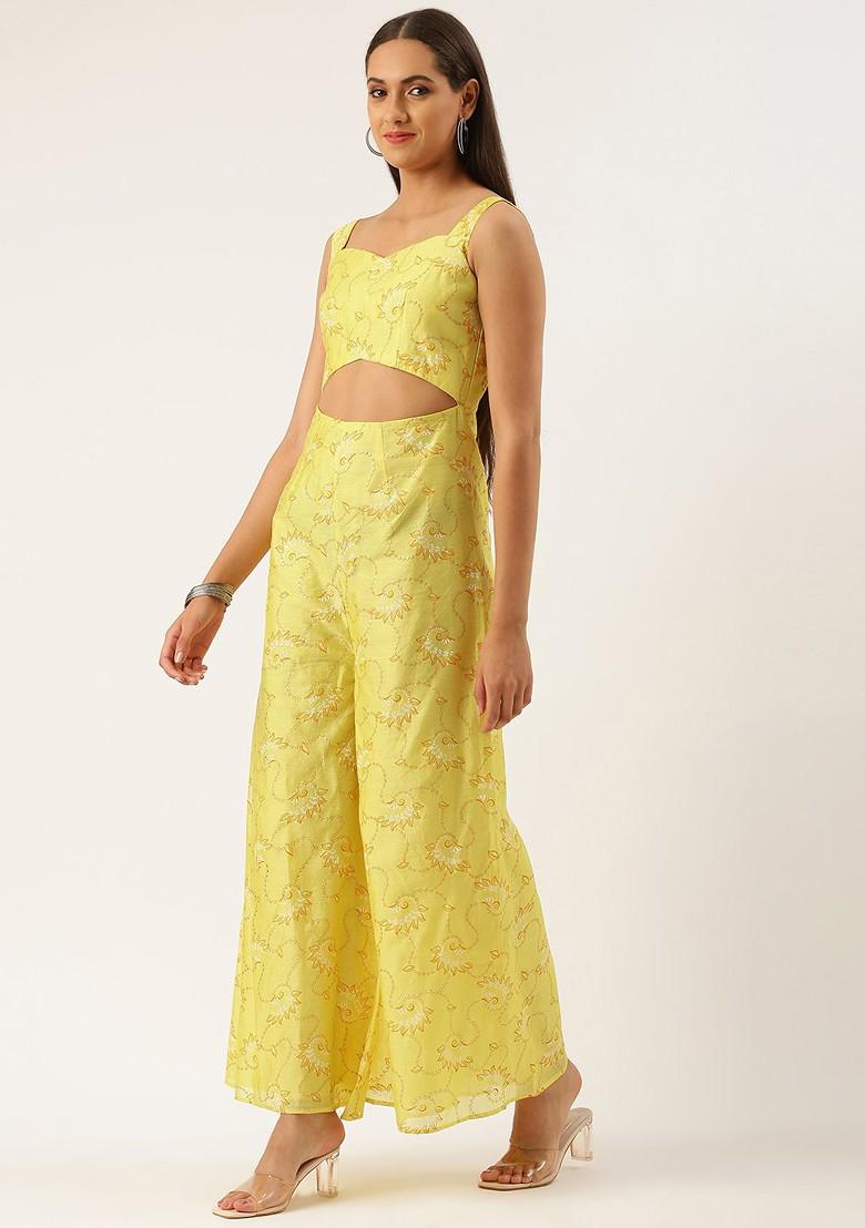 Yellow Printed Poly Blend Jumpsuit