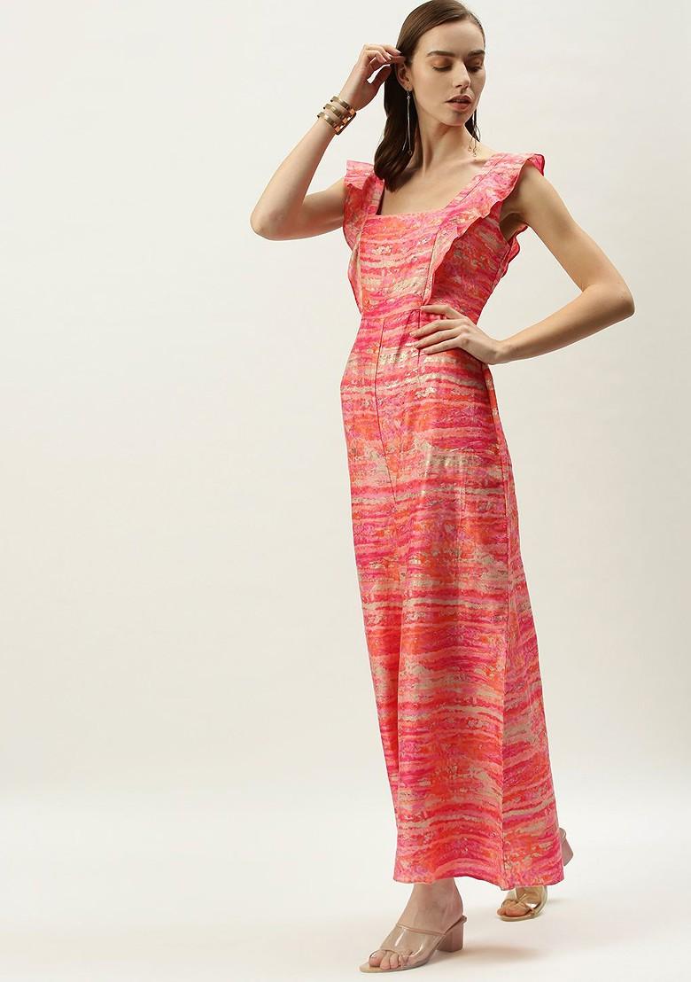 Coral Striped Print Poly Blend Jumpsuit
