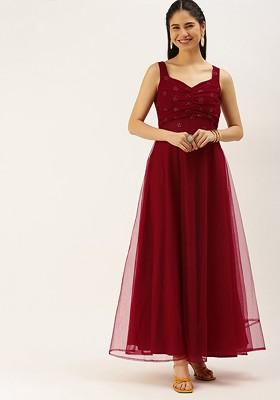 Maroon Sequin Embroidered Poly Blend Tunic