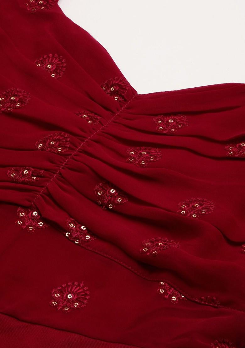 Maroon Sequin Embroidered Poly Blend Tunic