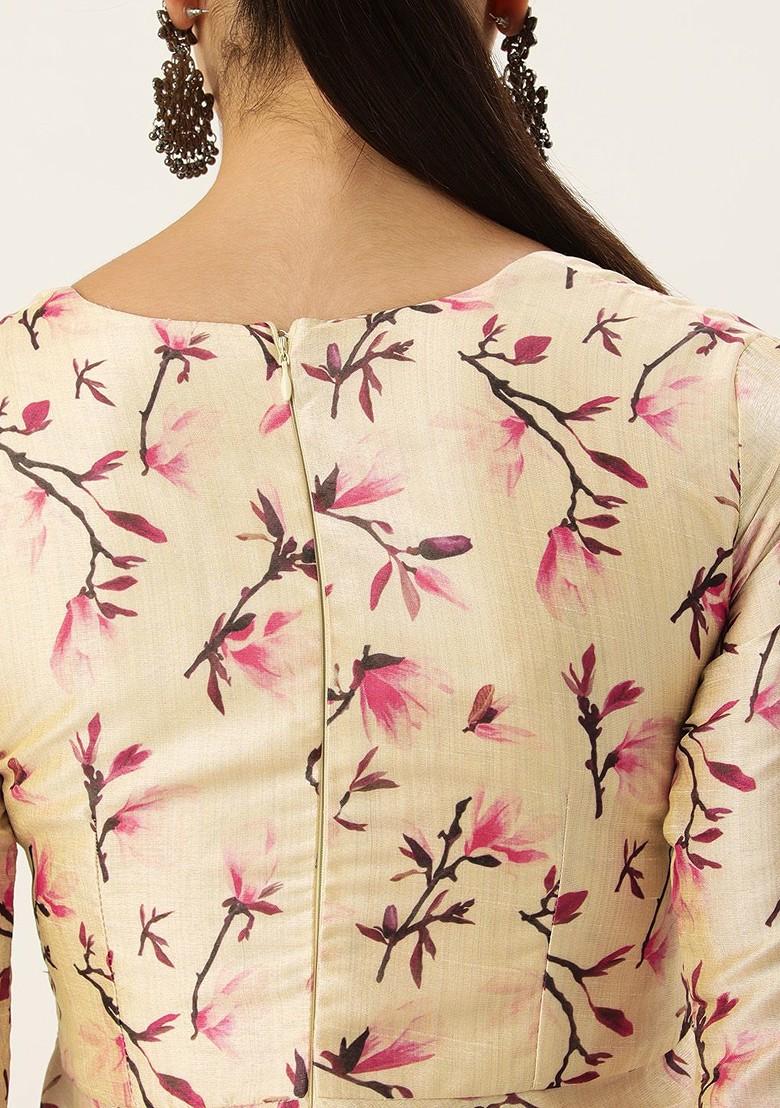 Beige Floral Print Poly Blend Tunic