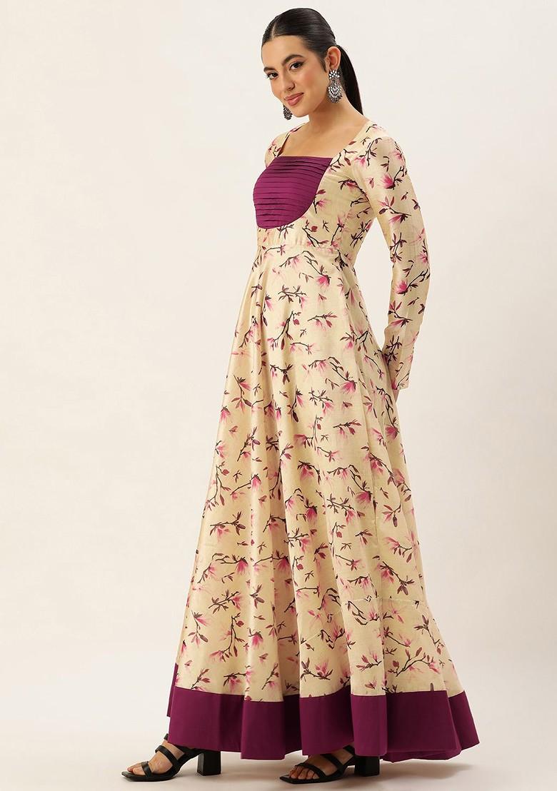 Beige Floral Print Poly Blend Tunic