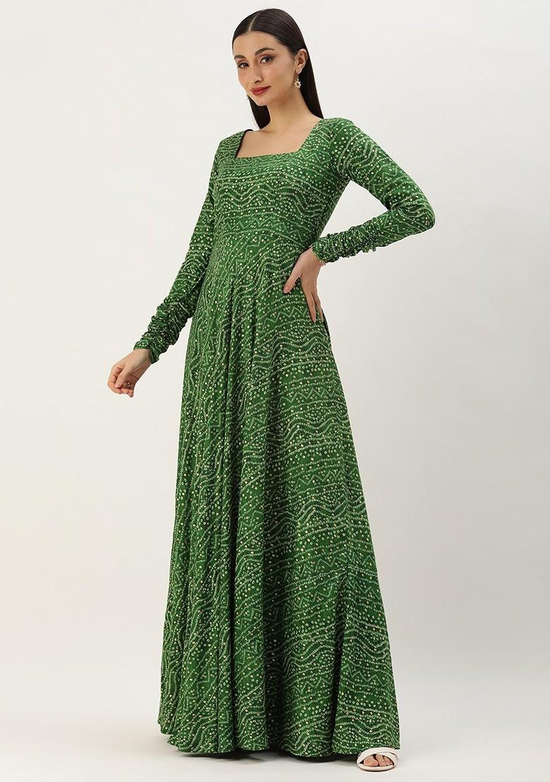 Green Bandhani Print Poly Blend Tunic